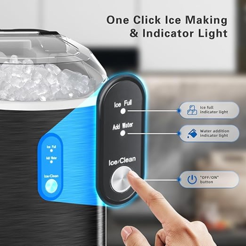 Cowsar Countertop Ice Maker with Soft Chewable Pellet Ice, 35Lbs/24Hrs, Self-Cleaning Function, One-Click Operation, Includes Ice Basket and Scoop