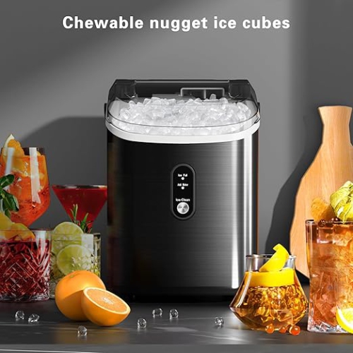 Cowsar Countertop Ice Maker with Soft Chewable Pellet Ice, 35Lbs/24Hrs, Self-Cleaning Function, One-Click Operation, Includes Ice Basket and Scoop