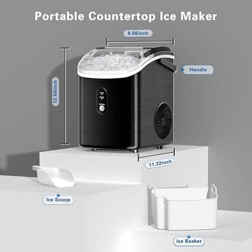 Cowsar Countertop Ice Maker with Soft Chewable Pellet Ice, 35Lbs/24Hrs, Self-Cleaning Function, One-Click Operation, Includes Ice Basket and Scoop