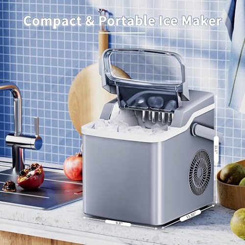 Machine à glaçons portative de Cowsar, 26 lb/24 h, glace en forme de balle double avec poignée, 9 cubes en 6 minutes, fonction d'autonettoyage,