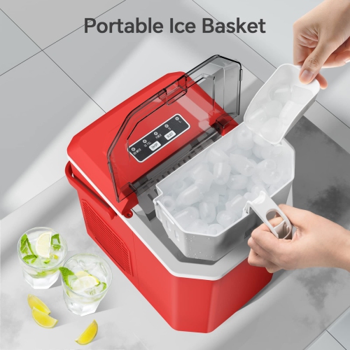 Cowsar Portable Ice Maker, 26Lbs/24Hrs, 9 Cubes in 6 Mins, Self-Cleaning, 2 Sizes Bullet Ice, Perfect for Home & Office