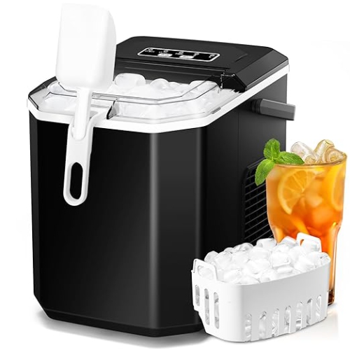 Cowsar Portable Countertop Ice Maker with Self-Cleaning Function, Produces 9 Ice Cubes in 6 Minutes, 26.5lbs per 24 Hours, Includes Ice Scoop and