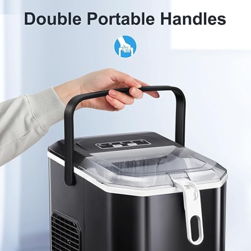 Cowsar Portable Countertop Ice Maker with Self-Cleaning Function, Produces 9 Ice Cubes in 6 Minutes, 26.5lbs per 24 Hours, Includes Ice Scoop and