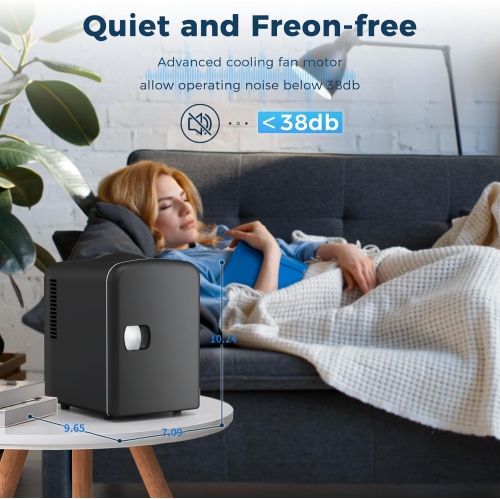 COWSAR Compact Mini Fridge, 4L Capacity, Portable Cooler for Skin Care, Cosmetics, Drinks, Food – Ideal for Bedroom, Car, Office & Dorm, Black