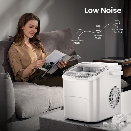 Cowsar Countertop Ice Maker with Handle, 26.5Lbs/24H, Makes 9 Bullet Ice Cubes in 6 Minutes, Dual Sizes, Portable Design, Includes Self-Cleaning