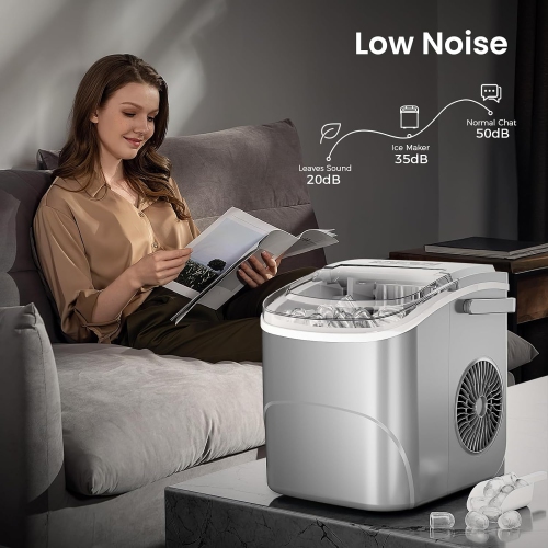Cowsar Countertop Ice Maker, 26.5Lbs/24H, Makes 9 Bullet Ice Cubes in 6 Minutes, Dual Sizes, Portable with Self-Cleaning Function, Ideal for Home