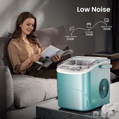 Cowsar Countertop Ice Maker with Handle, 26.5Lbs/24H, Produces 9 Bullet Ice Cubes in 6 Minutes, 2 Sizes Adjustable, Portable Design, Self-Cleaning