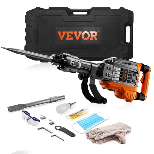 VEVOR 3500W Demolition Jack Hammer, Hammer Concrete Breaker, 2pcs Chisel with Gloves & 360°C Swiveling Front Handle for Trenching, 1900 BPM Heavy