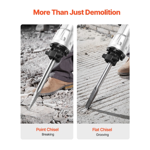 VEVOR 3500W Demolition Jack Hammer, Hammer Concrete Breaker, 2pcs Chisel with Gloves & 360°C Swiveling Front Handle for Trenching, 1900 BPM Heavy