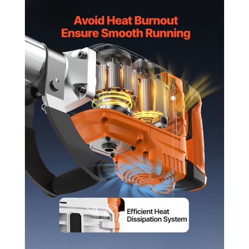 VEVOR 3500W Demolition Jack Hammer, Hammer Concrete Breaker, 2pcs Chisel with Gloves & 360°C Swiveling Front Handle for Trenching, 1900 BPM Heavy