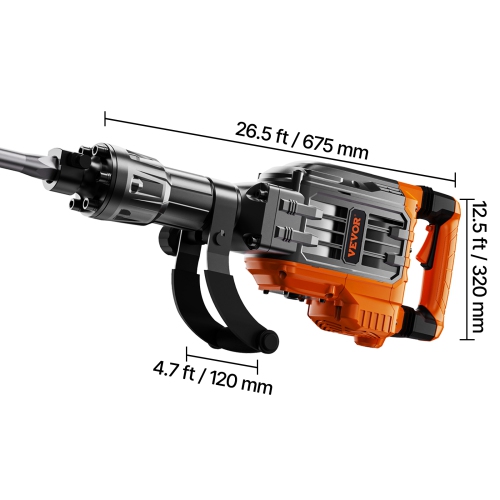 VEVOR 3500W Demolition Jack Hammer, Hammer Concrete Breaker, 2pcs Chisel with Gloves & 360°C Swiveling Front Handle for Trenching, 1900 BPM Heavy