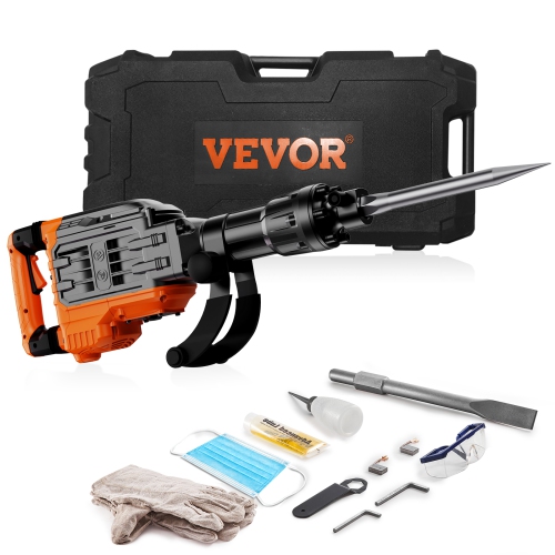VEVOR 3500W Demolition Jack Hammer, Hammer Concrete Breaker, 2pcs Chisel with Gloves & 360°C Swiveling Front Handle for Trenching, 1900 BPM Heavy