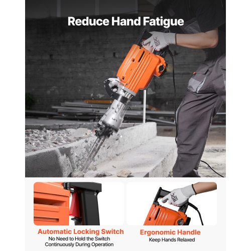 VEVOR 2200W Demolition Jack Hammer, Electric Jackhammer Heavy Duty, 1350 BPM Concrete Breaker 6pcs Chisels Bit Chipping with Case