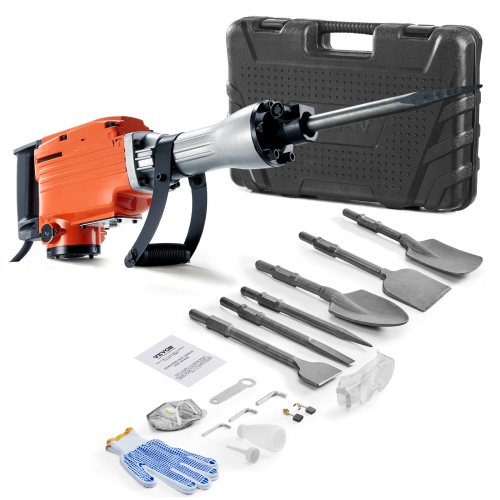VEVOR 2200W Demolition Jack Hammer, Electric Jackhammer Heavy Duty, 1350 BPM Concrete Breaker 6pcs Chisels Bit Chipping with Case