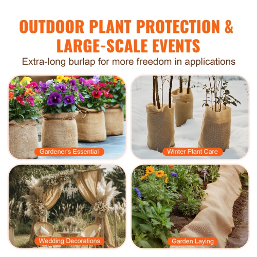 VEVOR 40” x 150 ft Burlap Fabric Roll, 50 x 50 High Density Wide Natural Burlap Fabric Rolls, Jute Fabric Burlap Tree Wrap Roll, for Decor, Crafts,