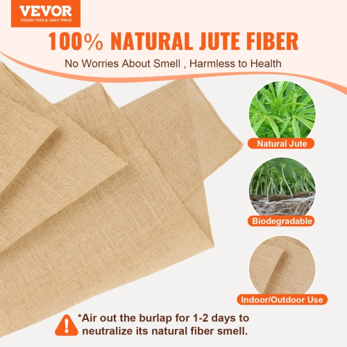 VEVOR 4” x 150 ft Burlap Fabric Roll, 50 x 50 High Density Wide Natural Burlap Fabric Rolls, Jute Fabric Burlap Tree Wrap Roll, for Decor, Crafts,