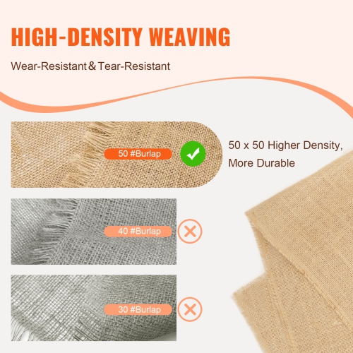 VEVOR 40” x 30 ft Burlap Fabric Roll, 50 x 50 High Density Wide Natural Burlap Fabric Rolls, Jute Fabric Burlap Tree Wrap Roll, for Decor, Crafts,