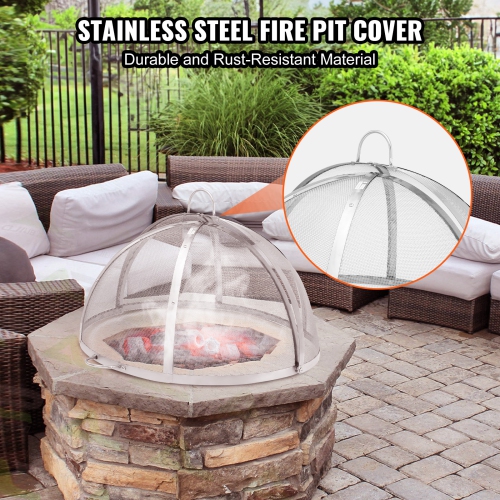 VEVOR 40" Firepit Spark Screen Lid, Outdoor Firepit Ring Cover Round Accessories, Fire Pit Metal Cover, Easy-Opening Stainless Steel Fire Ring Covers