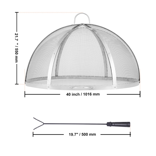 VEVOR 40" Firepit Spark Screen Lid, Outdoor Firepit Ring Cover Round Accessories, Fire Pit Metal Cover, Easy-Opening Stainless Steel Fire Ring Covers