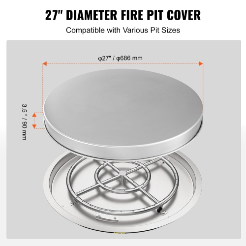 VEVOR 27" Fire Pit Cover Lid, Portable Firepit Spark Screen,Stainless Steel Steel Metal Cover, Easy-Opening Outdoor Wood Burning and Camping Stove