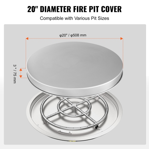 VEVOR 20" Fire Pit Cover Lid, Portable Firepit Spark Screen,Stainless Steel Steel Metal Cover, Easy-Opening Outdoor Wood Burning and Camping Stove