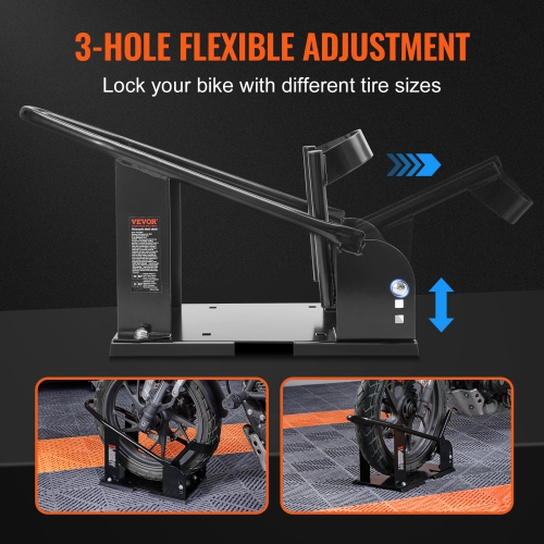 VEVOR 1800 lbs Motorcycle Wheel Chock, Wheel Cradle Holder, Heavy-duty Steel Motorcycle Front Wheel Stand with 3 Adjustable Holes, For 15"-21"