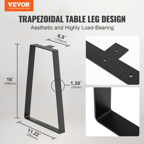 VEVOR 16 inch Trapezoid Steel Table Legs, Replacement Furniture Legs Set of 2 for DIY Coffee Tables, Modern Desks, Bench, Max Load 400 lbs Heavy
