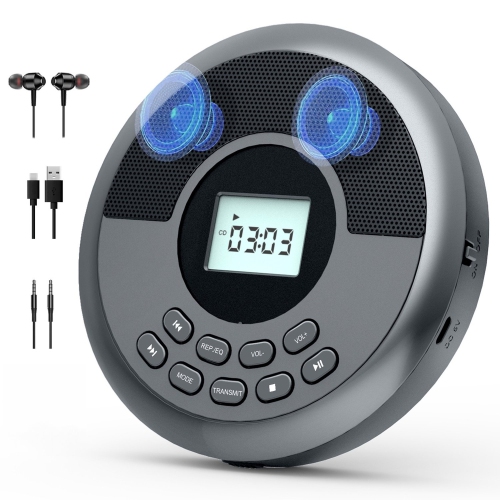 Lecteur CD portatif avec Bluetooth, lecteur CD rechargeable pour l'auto avec haut-parleurs, lecteur CD Walkman avec casque d'écoute, Discman avec