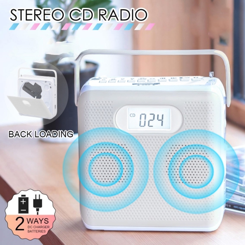 Portable CD Player for Home,Bluetooth CD Player with Dual Speakers FM Radio LCD Display,CD Radio Player Support USB AUX Playback Headphone Jack