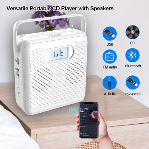 Portable CD Player for Home,Bluetooth CD Player with Dual Speakers FM Radio LCD Display,CD Radio Player Support USB AUX Playback Headphone Jack