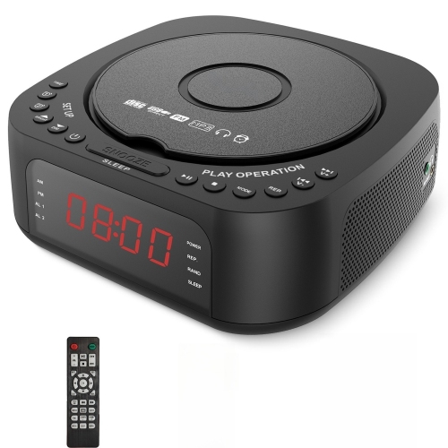 Lecteur de CD portatif, lecteur de CD stéréo avec radio FM, réveil numérique, MP3, Bluetooth, USB, télécommande