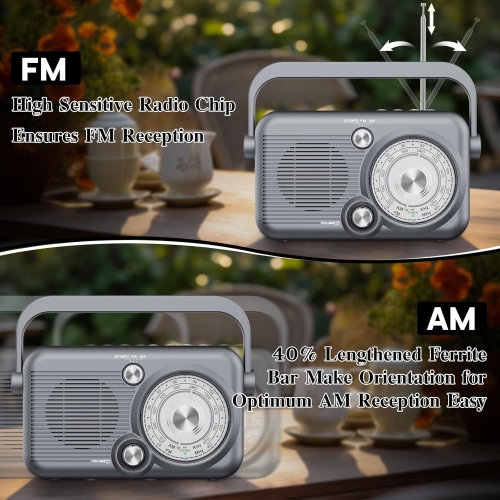 Radio portative avec radio AM FM Bluetooth, radio à ondes courtes rétro, radio à émetteur rechargeable à piles avec USB, pour haut-parleur MP3,