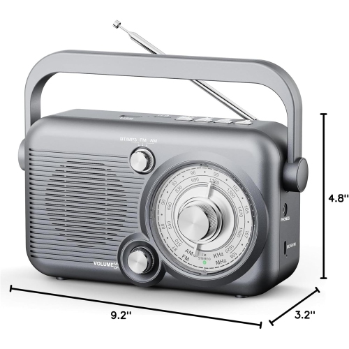 Radio portative avec radio AM FM Bluetooth, radio à ondes courtes rétro, radio à émetteur rechargeable à piles avec USB, pour haut-parleur MP3,