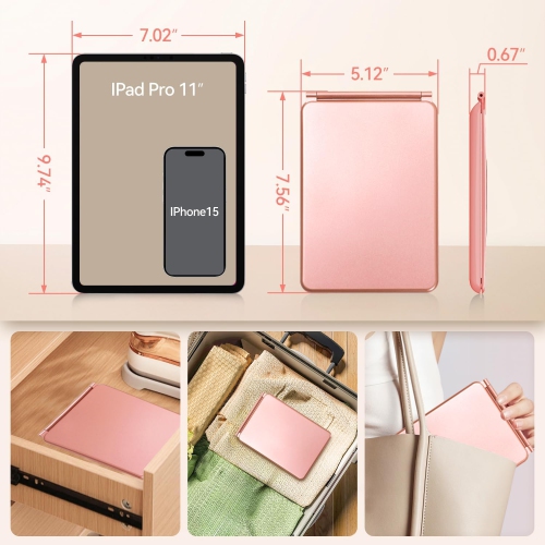 Miroir de maquillage de voyage avec lumière,Miroir de maquillage lumineux portatif,Miroir de courtoisie rechargeable à intensité réglable à 3