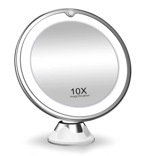 Miroir de maquillage lumineux grossissant 10x avec commandes tactiles, miroir de maquillage avec ventouse, rotation à 360°, miroir grossissant avec