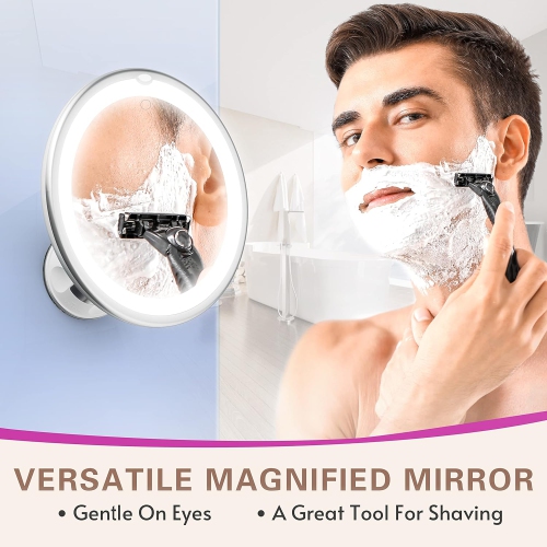 Miroir de maquillage lumineux grossissant 10x avec commandes tactiles, miroir de maquillage avec ventouse, rotation à 360°, miroir grossissant avec