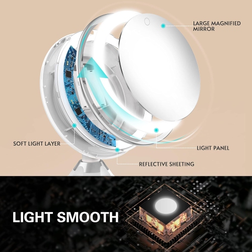 Miroir de maquillage lumineux grossissant 10x avec commandes tactiles, miroir de maquillage avec ventouse, rotation à 360°, miroir grossissant avec