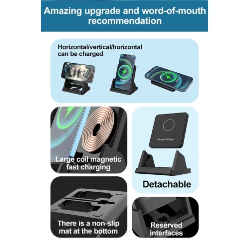 30W Wireless Charger Pad Stand Desktop Ultra-thin Mobile Phone Fast Charging Dock Station For iPhone 15 14 13 12 Samsung Xiaomi(Elegant black)