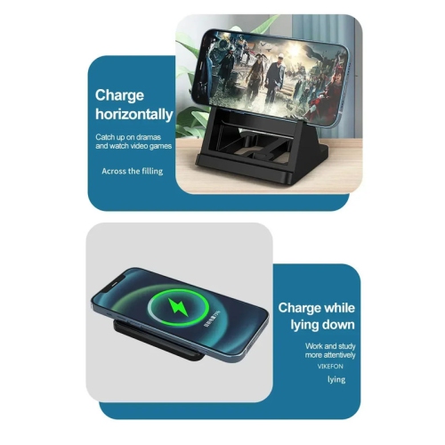 30W Wireless Charger Pad Stand Desktop Ultra-thin Mobile Phone Fast Charging Dock Station For iPhone 15 14 13 12 Samsung Xiaomi(Elegant black)