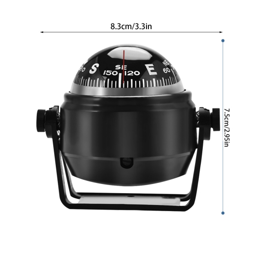 Black Electronic Adjustable Military Marine Ball Night Vision Compass for Boat Vehicle