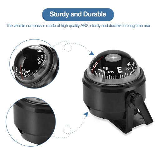 Black Electronic Adjustable Military Marine Ball Night Vision Compass for Boat Vehicle