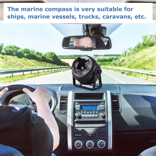 Black Electronic Adjustable Military Marine Ball Night Vision Compass for Boat Vehicle