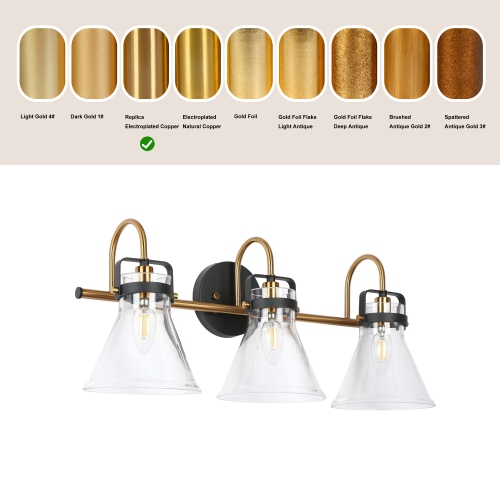 Uolfin 23.6-in 3 -Light Matte Black with Clear Bell Glass Shade Modern/contemporary Bathroom Vanity light Powder Room Light Fixture