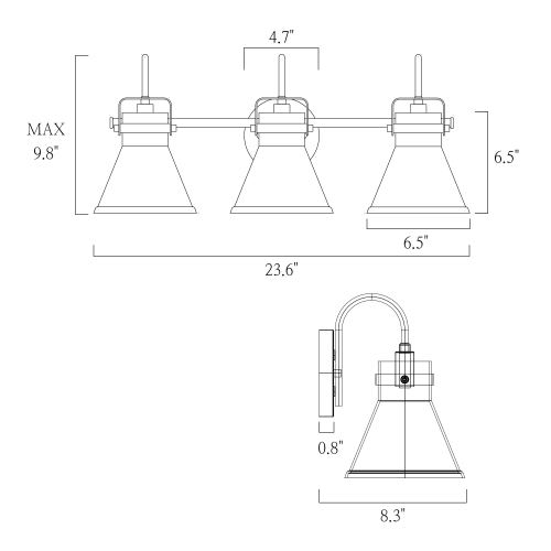 Uolfin 23.6-in 3 -Light Matte Black with Clear Bell Glass Shade Modern/contemporary Bathroom Vanity light Powder Room Light Fixture