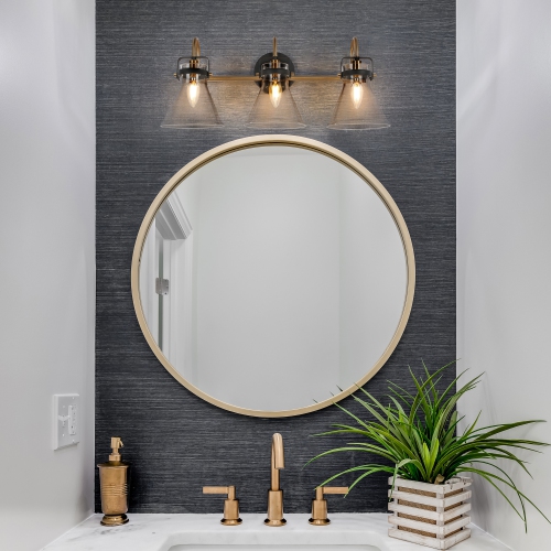 Uolfin 23.6-in 3 -Light Matte Black with Clear Bell Glass Shade Modern/contemporary Bathroom Vanity light Powder Room Light Fixture