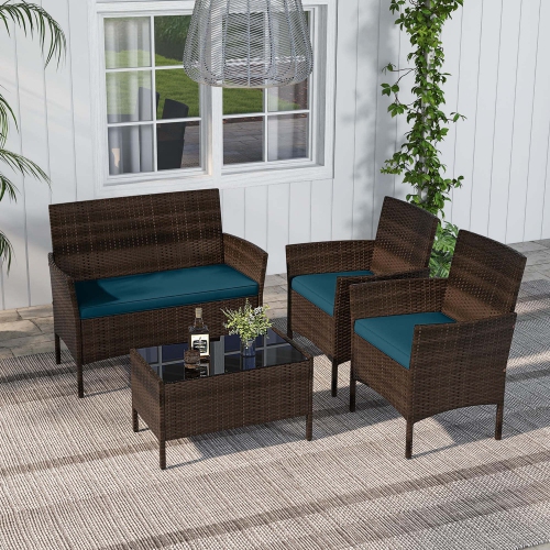 Costway 8 PCS Patio Furniture Set with Washable Cushions and Tempered Glass Coffee Table