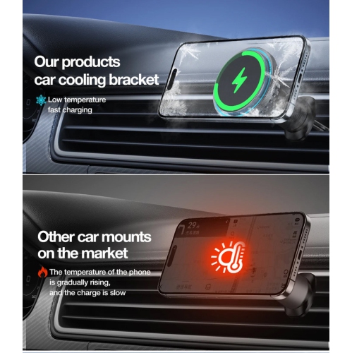 Cooling Magnetic Car Wireless Charger Car Phone Holder Mount Fast Charging for iPhone 15 14 13 12 Pro Magnetic Chargers