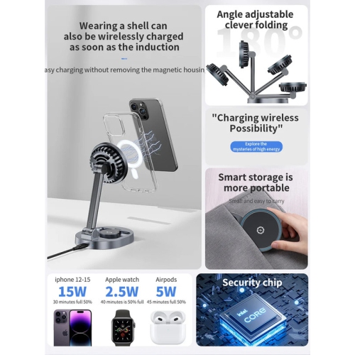 Cooling Fan 3 In 1 Magnetic Wireless Charger Stand for iPhone 15 14 13 12 Pro Max Mini Fast Charging Station Dock