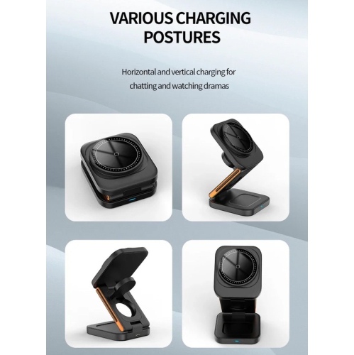 30W 3 in 1 Foldable Charging Station Fast Magnetic Wireless Charger Stand for iPhone 15 14 13 12 Apple Watch 8 7 6 Airpods Pro(White)