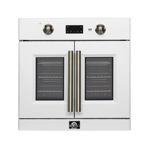 FORNO  Asti 30-Inch French Door Electric Wall Oven In & Antique Brass, 3.68 Cu. Ft. True Convection, 3, 600W, Air Fry, Sous Vide, Self-Clean In White